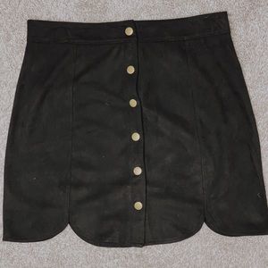 Suede Button Down Black High-waisted Skirt